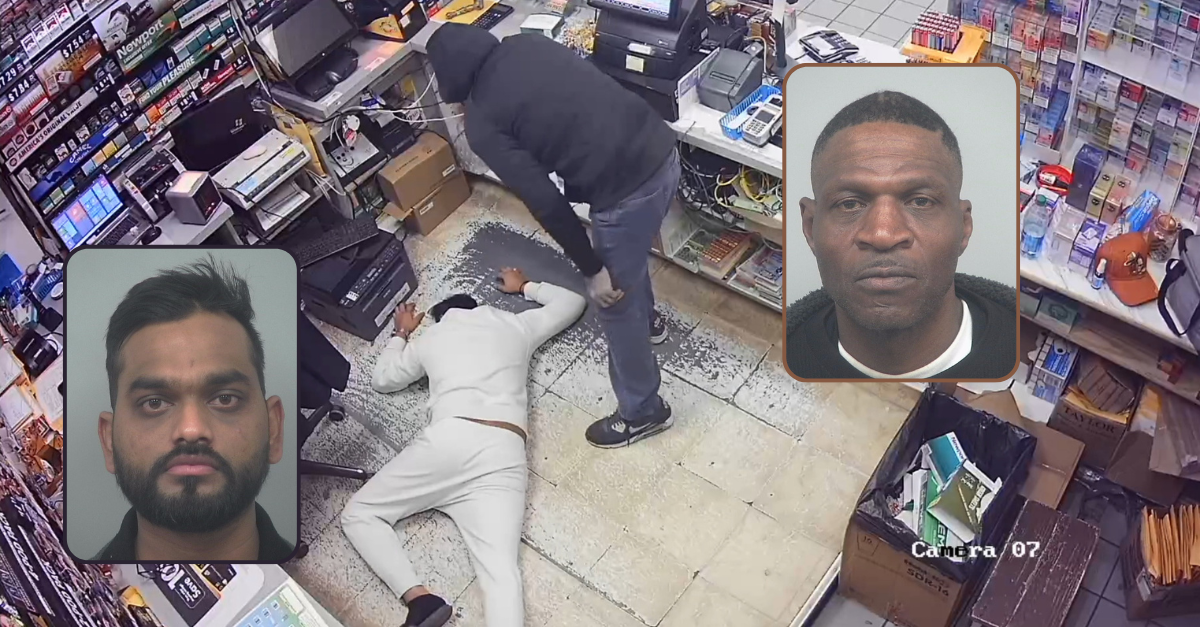 Raj Patel and Danny Curtis staged this robbery at a Shell gas station in Duluth, Georgia, say police. (Images: Duluth Police Department)