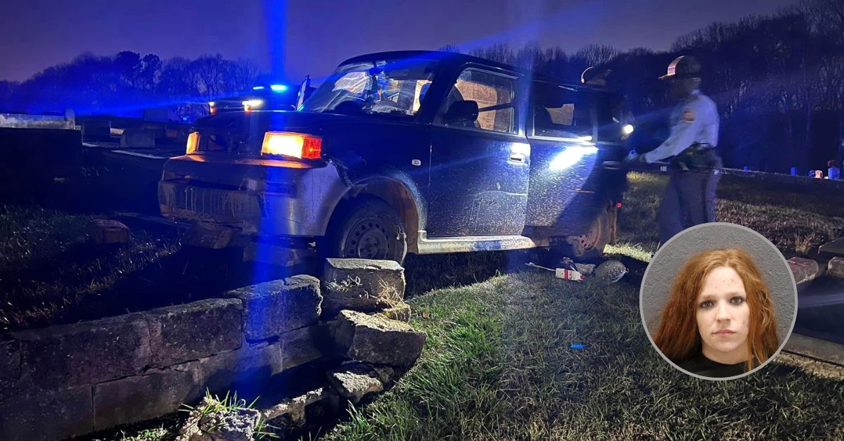 Cheyenne Nicole Collier, inset, was arrested after crashing into a cemetery in Georgia. (Photos from the Lavonia Police Department; Mug shot from Oconee County Sheriff