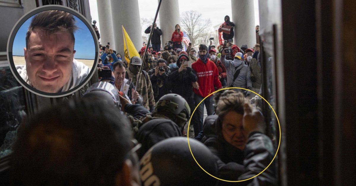 Cameron Edward Hess is seen in a photo assaulting police to get back into the U.S. Capitol building on Jan. 6, 2021. (Photos from court documents) 
