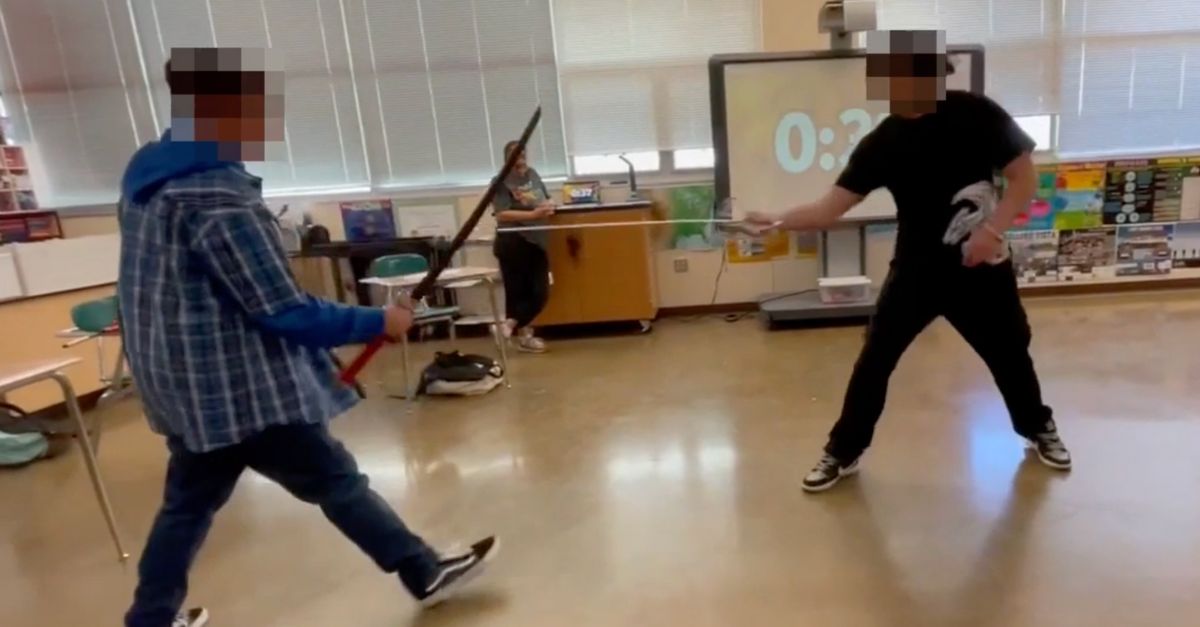 A lawsuit was filed after a teacher brought in swords and held sword fights and a student was hospitalized in New Mexico. (Image from lawsuit)