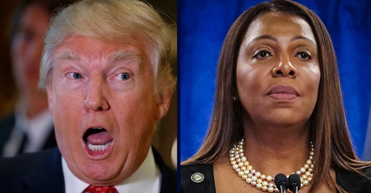 Left: President-elect Donald Trump speaks with reporters after meeting French businessman Bernard Arnault at Trump Tower in New York, Monday, Jan. 9, 2017. (AP Photo/Evan Vucci)/Right: New York Attorney General Letitia James speaks during a press briefing, Friday, Feb. 16, 2024, in New York. AP Photo/Bebeto Matthews)