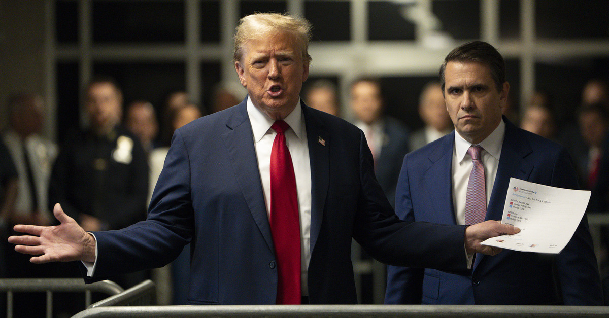 Former President Donald Trump arrives at Manhattan criminal court in New York, on Thursday, May 16, 2024.