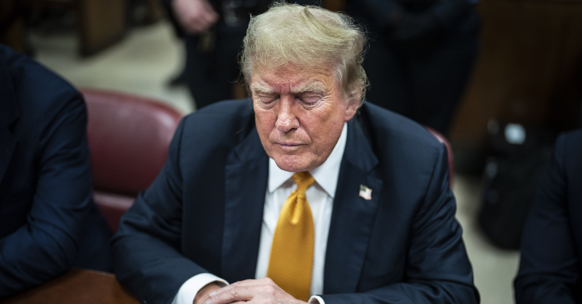 Former President Donald Trump sits in Manhattan Criminal Court in New York, Wednesday, May 29, 2024.
