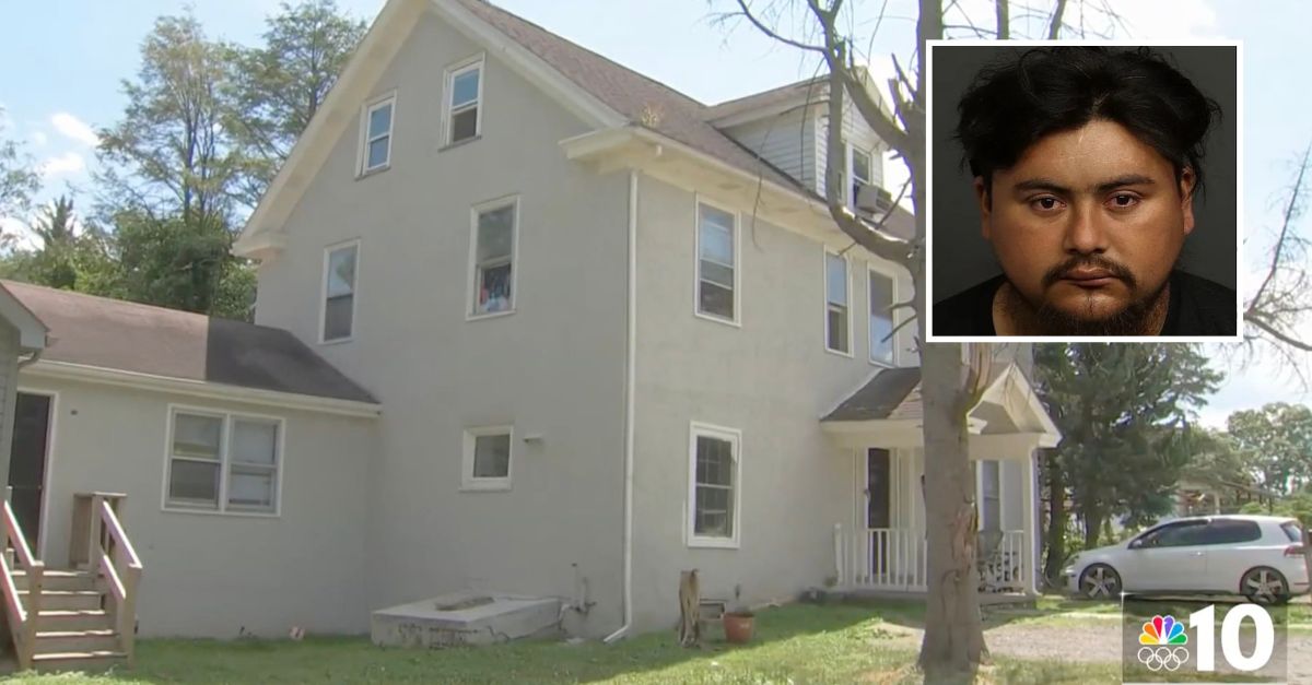 Enrique Lopez Gomez (Chester County DA's Office) and the home where the boy was found unresponsive (WCAU screenshot)