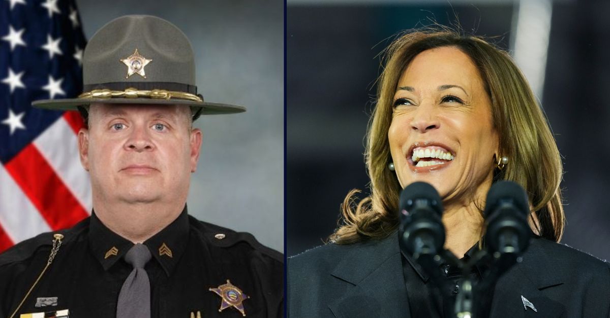 John Rodgers, on the left; Kamala Harris, on the right.