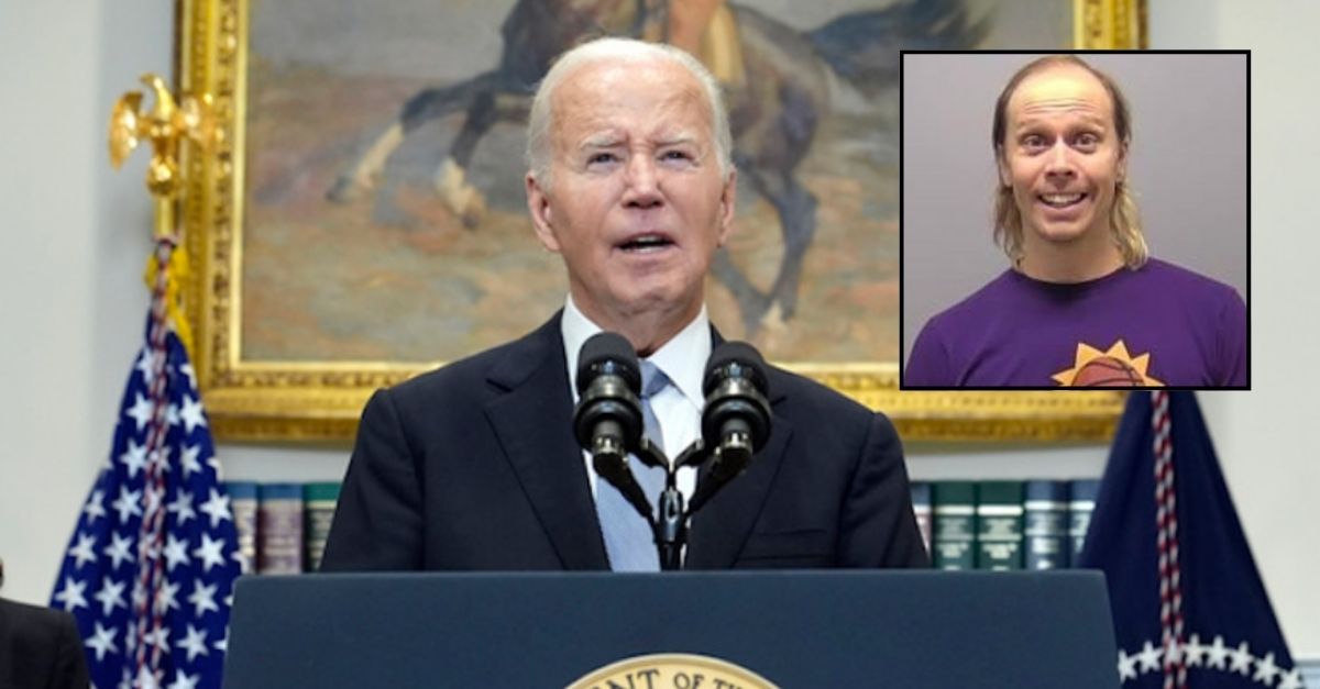 Inset: Jacob Sterr (Springfield Police Department). Background: President Joe Biden speaks from the Roosevelt Room of the White House in Washington, Sunday, July 14, 2024, about the apparent assassination attempt of former President Donald Trump at a campaign rally in Pennsylvania (AP Photo/Susan Walsh).