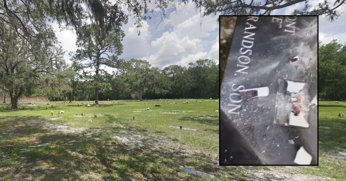 Restlawn Memorial Park and one of the vandalized graves