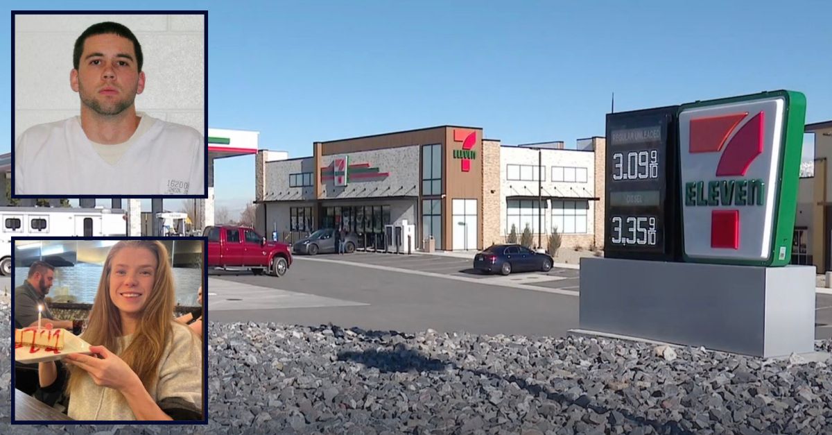 Inset, top to bottom: Jacob H. Johnson (Utah Department of Corrections) and Summer Tatiana Roney (Facebook). Background: The 7-Eleven where police say Johnson was arrested with Roney