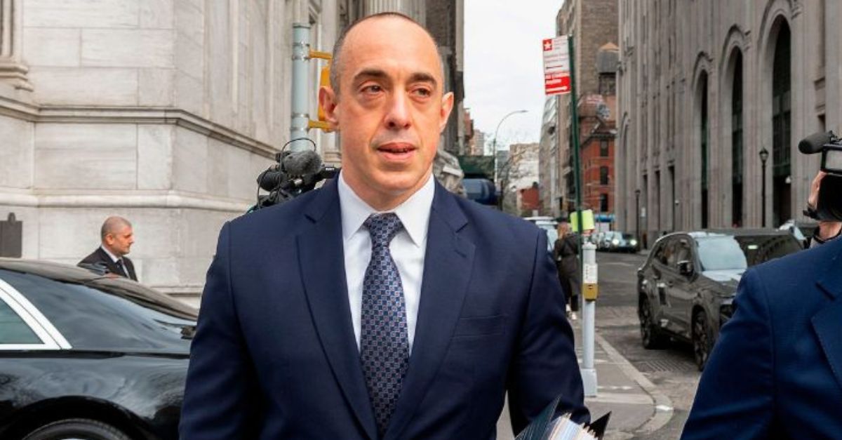 Emil Bove exiting the New York State appellate court, Monday, April 8, 2024, in New York (AP Photo/Peter K. Afriyie).