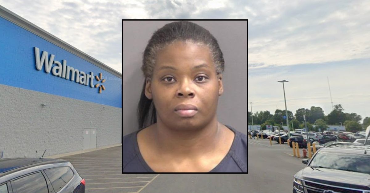 Inset: Shamesha Hendrix (Delaware County Sheriff's Office). Background: The Walmart at 1501 E 29th Street in Muncie, Ind., where Shamesha Hendrix allegedly assaulted a baby (Google Maps). 