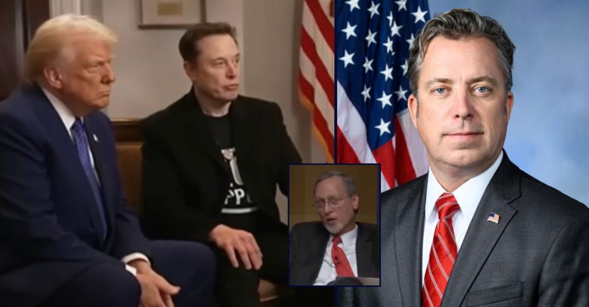 Left: Donald Trump and Elon Musk appear on Fox News on Feb. 18, 2025 (Fox News/YouTube). Right: Rep. Andy Ogles, R-Tenn. (U.S. House of Representatives). Inset: U.S. District Judge John Bates speaks at the National Constitution Center on Dec. 13, 2018 (YouTube).