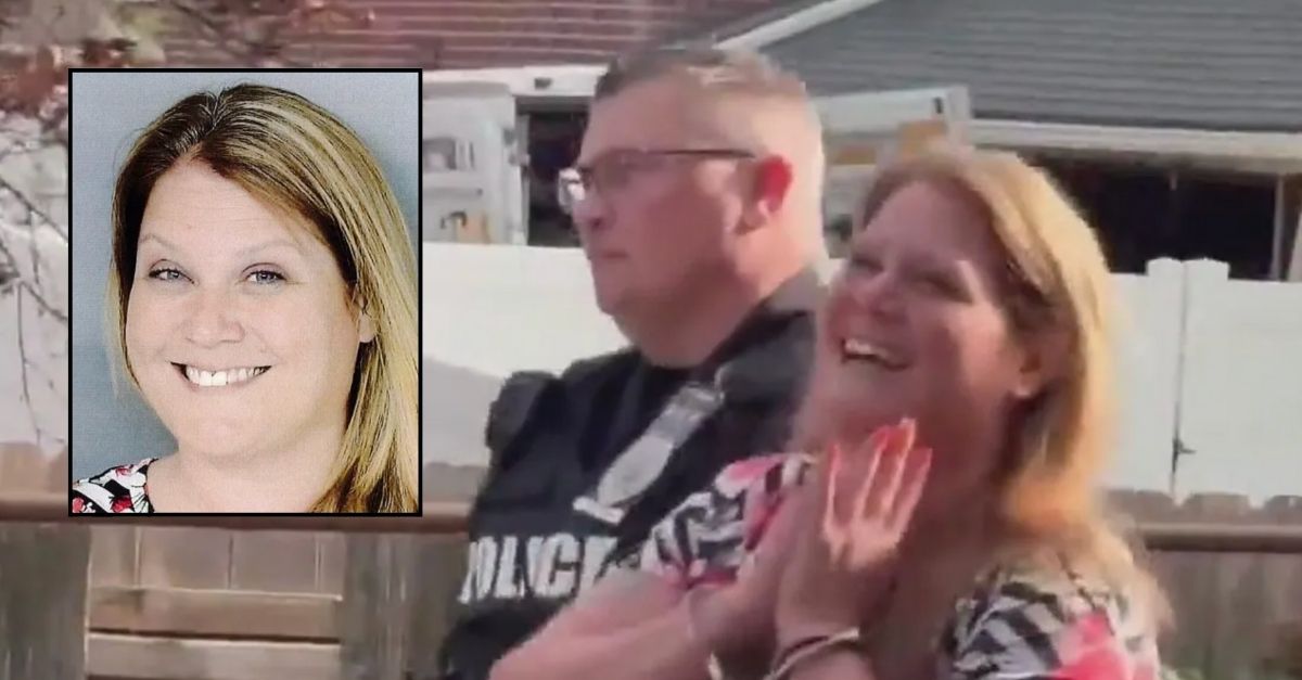 Chrsitina Solometo being taken into custody connected  Thursday, May 1, 2025, successful  Prospect Park, Pa. (WTFX/YouTube). 