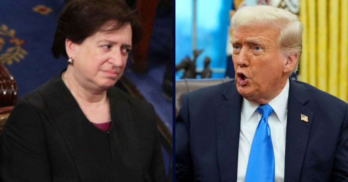Left: Justice Elena Kagan listening to President Donald Trump