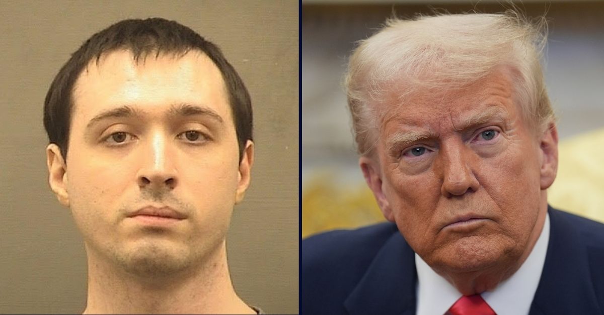 Left: Nathan Vilas Laatsch (Alexandria Sheriff's Office) Right: President Donald Trump in the White House, March 12, 2025 (Press Association via AP Images)