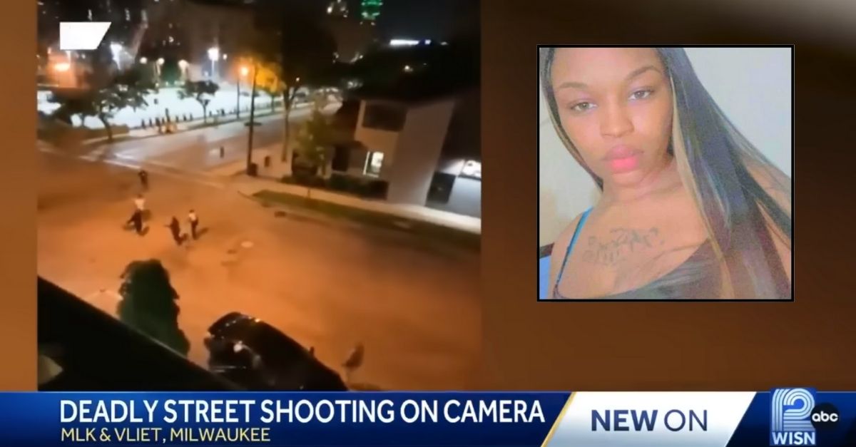 Inset: Ashley Hudson (TMJ/Facebook). Background: Facebook Live video showing the fatal shooting of Ashley Hudson in Milwaukee, Wis., on June 16, 2025 (WISN).