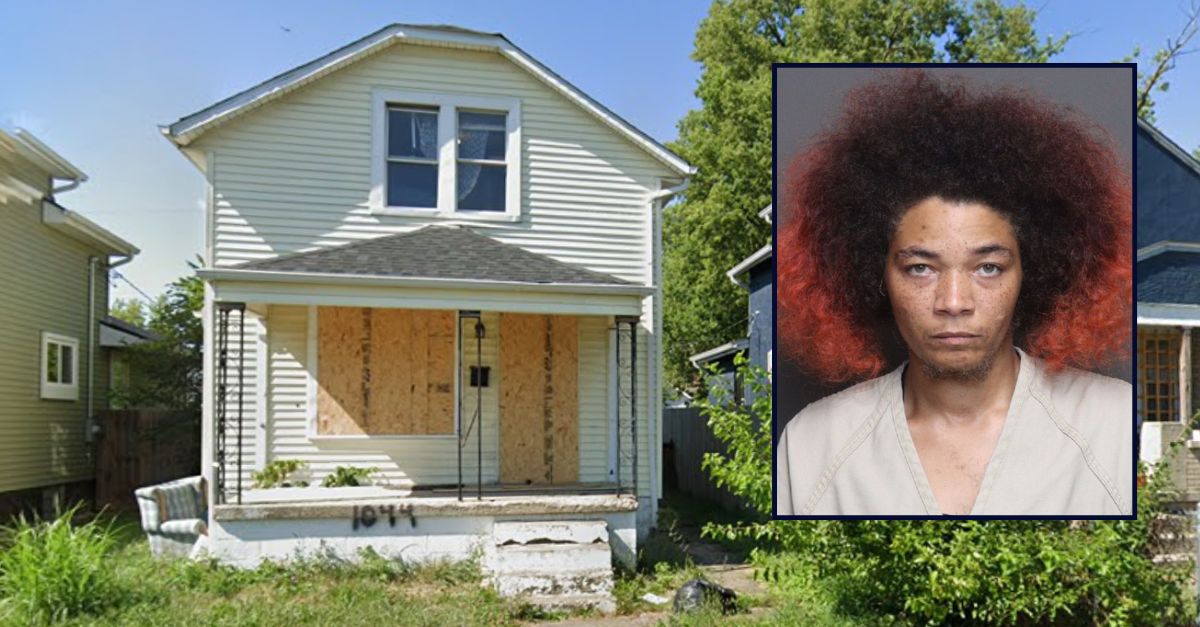 Johna Lowe appears in a booking photo inset against an image of the house where a boy was found dead in the attic.