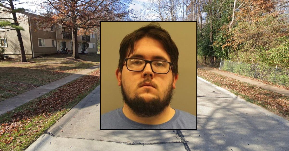 Inset: Blake Dopirak (Manchester Police Dept.). Background: The area where Dopirak killed his 4-year-old son (Google Maps).