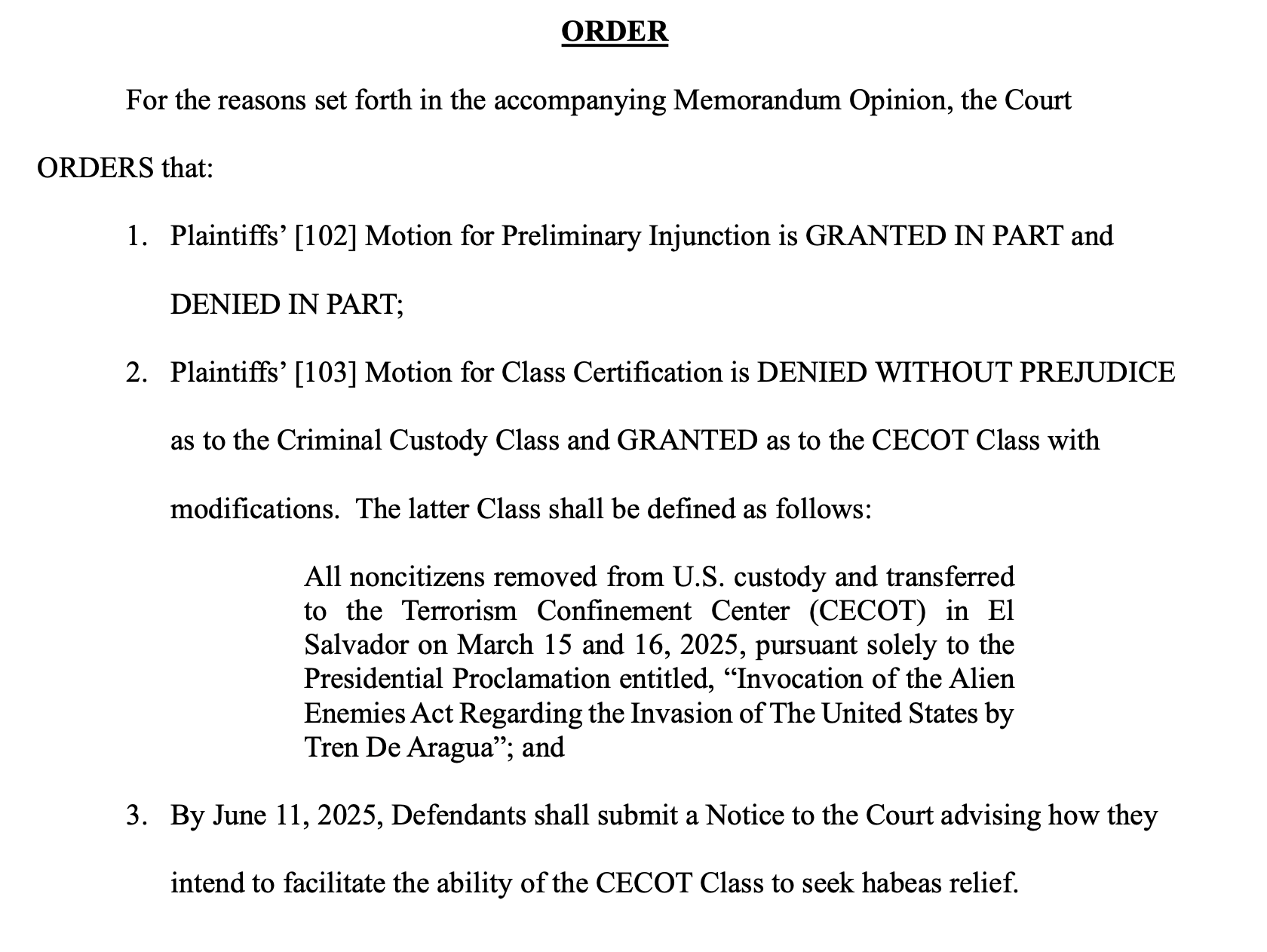 Injunction issued by Judge James Boasberg.