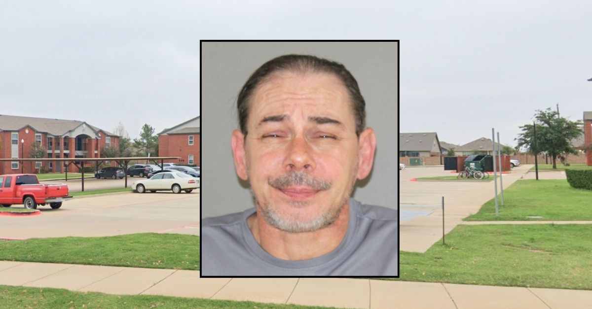 Inset: William Oddo III (Denton Police Department). Background: The area near the 5200 block of Par Drive in Denton, Texas, where William Oddo III allegedly lived with his dead fiancee for weeks after shooting her, cops say (Google Maps).