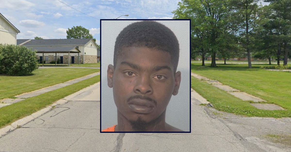 Draylon Crutchfield appears inset against an image of the apartment complex where he allegedly stabbed his roommate to death in Fort Wayne, Ind.