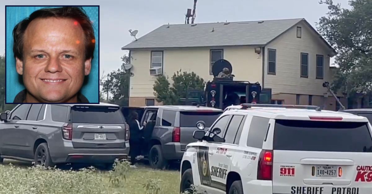 Inset: Charles Byrd (BCSO). Background: SWAT team executing a search warrant and arresting Byrd in Texas (BCSO).