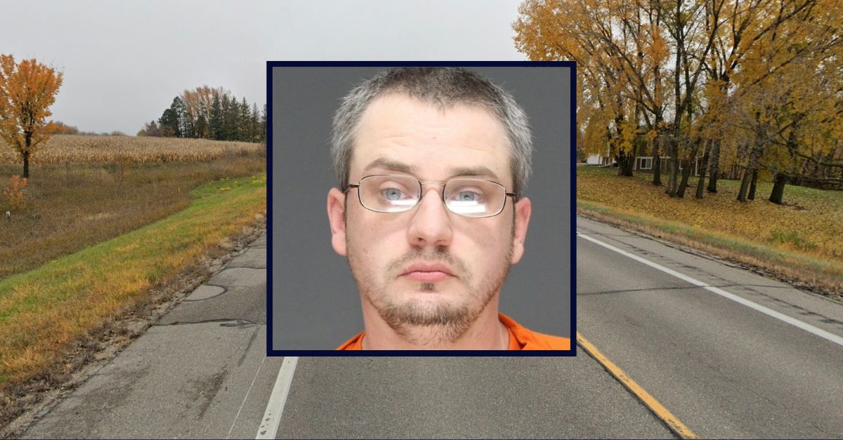 Inset: Bryan W. Demarais (Meeker County Jail). Background: The area in Minnesota where Demarais and his family lived when he killed his wife (Google Maps).