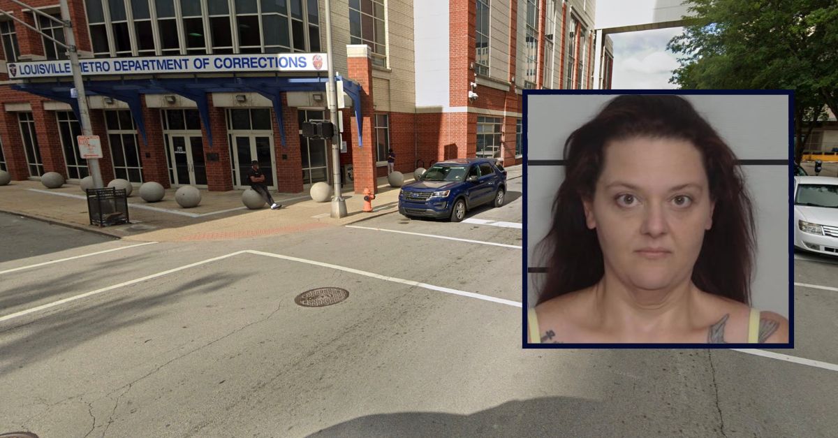 Inset: Tiffany Gregory (Louisville Metro Detention Center). Background: Louisville Metro Detention Center (Google Maps).