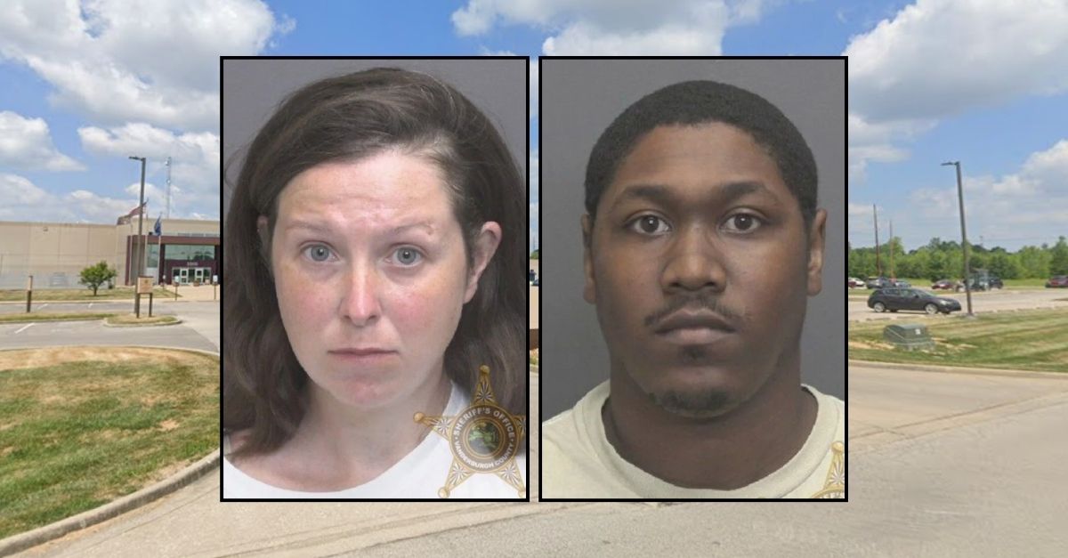 Insets: Lindsey Davis and MacQuell Davis (Vanderburgh County Sheriff's Office). Background: The Vanderburgh County Jail where Lindsey Davis and MacQuell Davis were being held for allegedly neglecting their 2-month-old son (Google Maps). 