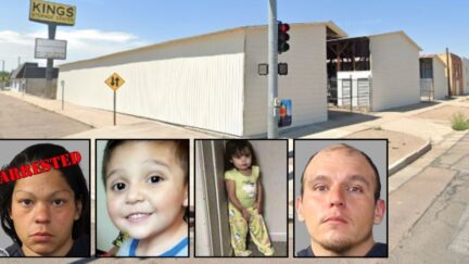 Insets: Corena Minjarez, Jesus Dominguez Jr., Yesenia Dominguez and Jesus Dominguez (Pueblo Police Department). Background The storage facility in Pueblo, Colo., where Yesenia Dominguez was found dead after allegedly being killed by Corena Minjarez (Google Maps).