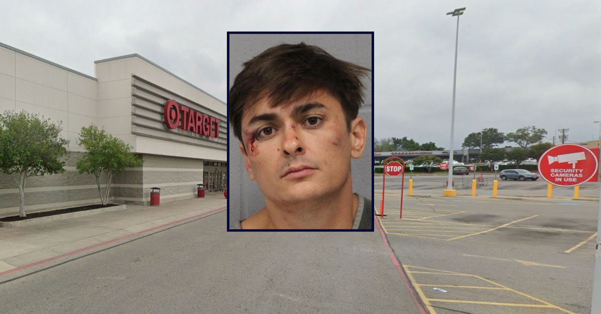 Ethan Nieneker appears inset against an image of a Target where he allegedly killed three people in Austin, Texas.