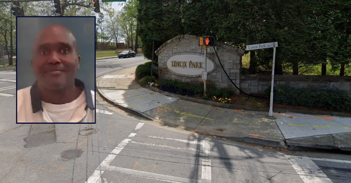 Jimmy Mills appears in a booking photo inset against an image of the area where he committed a home invasion in Brookhaven, Georgia.