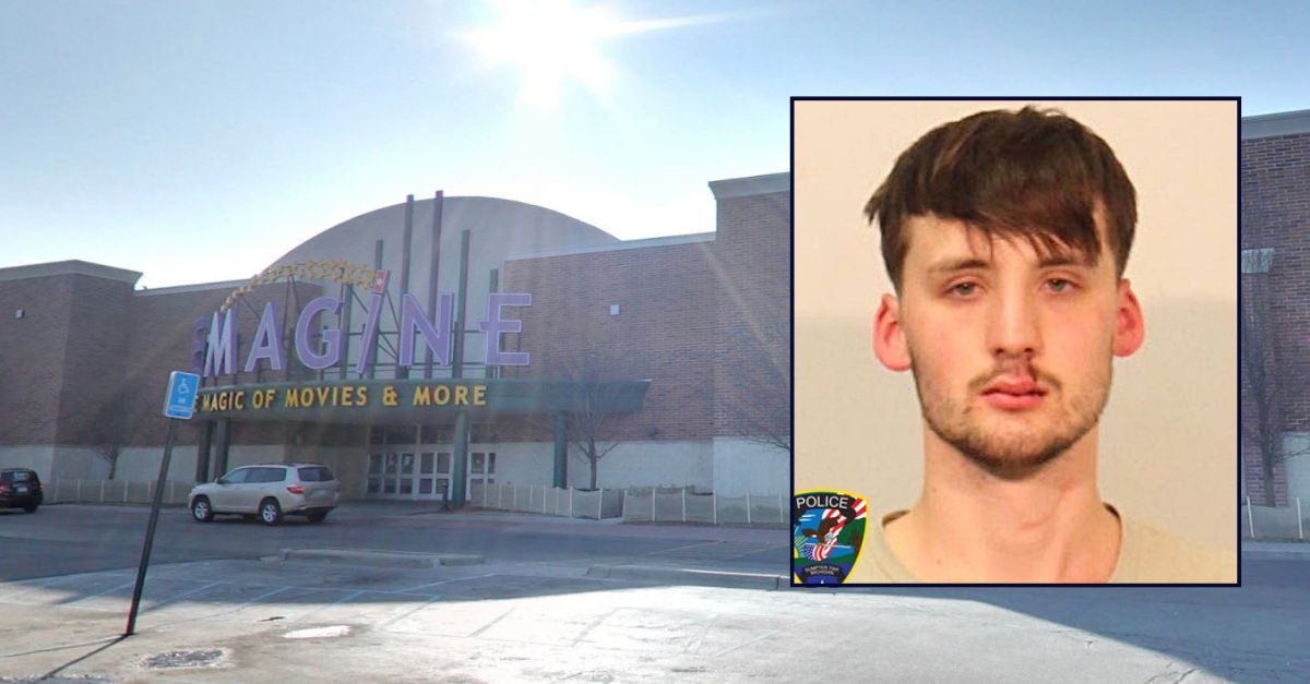 Inset: Dominic Michael McBride (Sumpter Township Police Dept.). Background: The Emagine Theater in Canton, Michigan from where McBride allegedly followed his ex-girlfriend over the weekend (Google Maps).