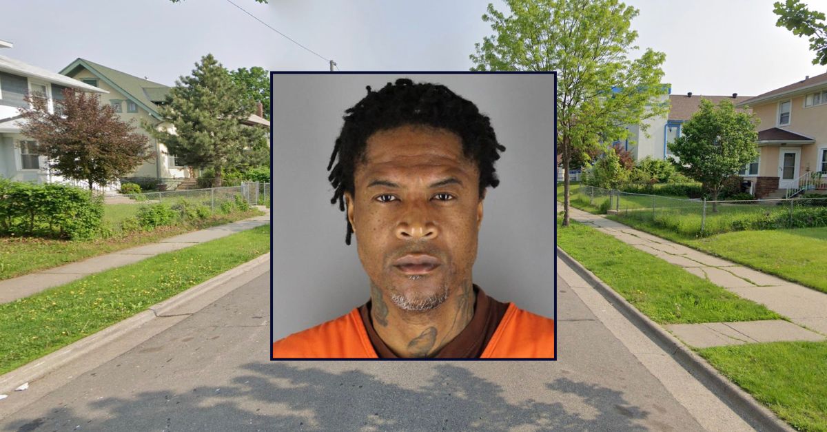 Inset: David Eugene Wright (Hennepin County Jail). Background: The Minnesota street where Wright allegedly killed his ex-girlfriend (Google Maps).