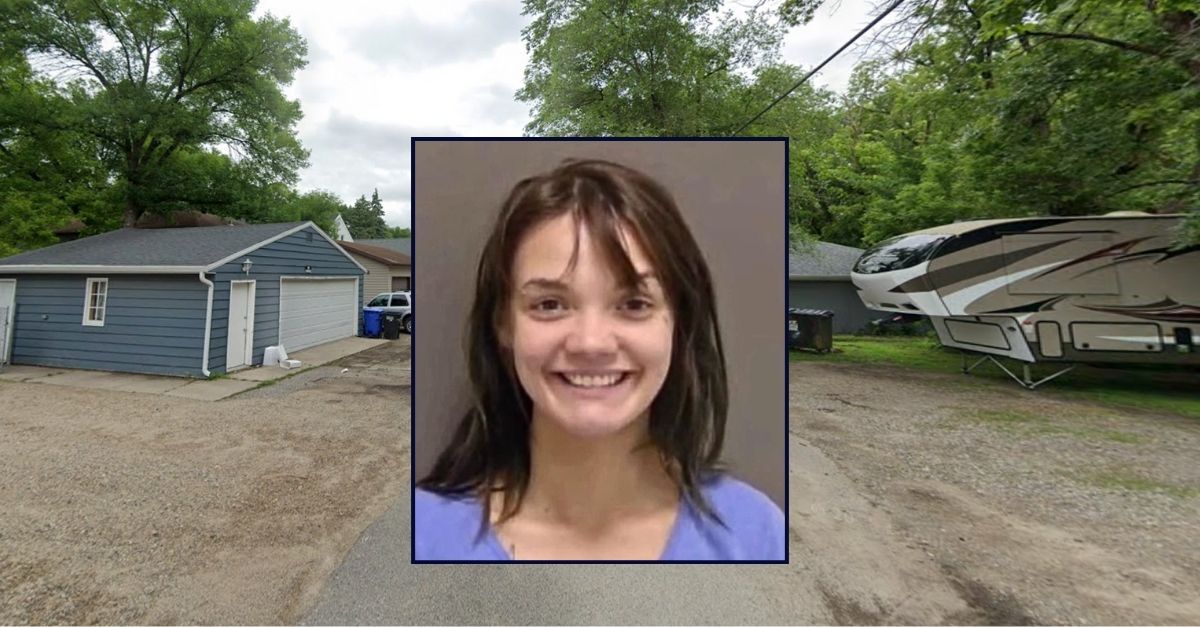 Inset: Lena Deoliveira (Cass County Jail). Background: The 700 block of College Street North in Fargo, N.D., where Lena Deoliveira allegedly attempted to kill her boyfriend Jonathan Granados on Sept. 5, 2025 (Google Maps).