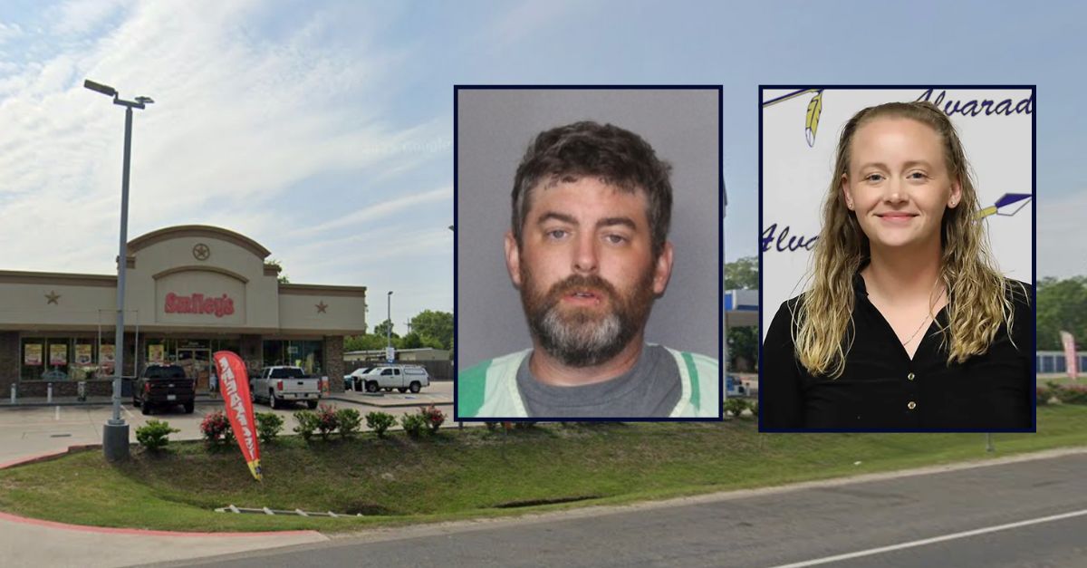 Inset left to right: Brandon Ashley and Chelsea Spillers; inset against an image of a truck stop where the husband was arrested in Texas.