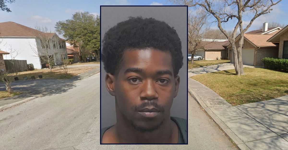 Inset: Shiateek D. Wilson (Bexar County Jail). Background: The area in Converse, Texas where Miller allegedly killed his ex-girlfriend