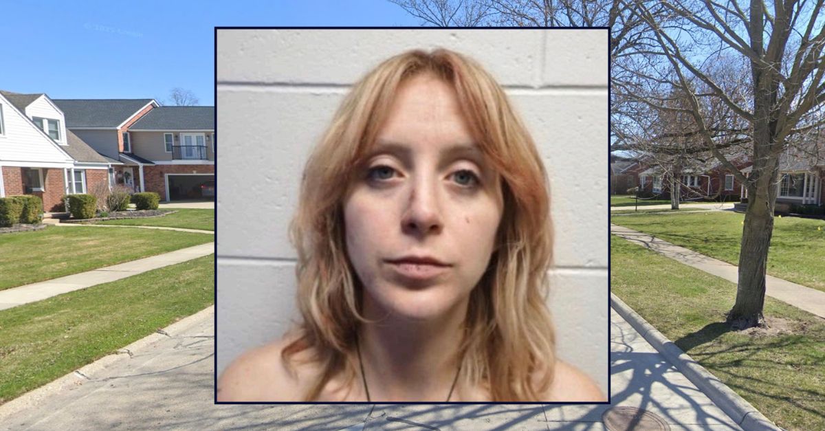 Inset: Samantha R. Booth (Royal Oak Police Dept.). Background: The area in Michigan where Booth allegedly killed the grandfather of the child she was watching (Google Maps).