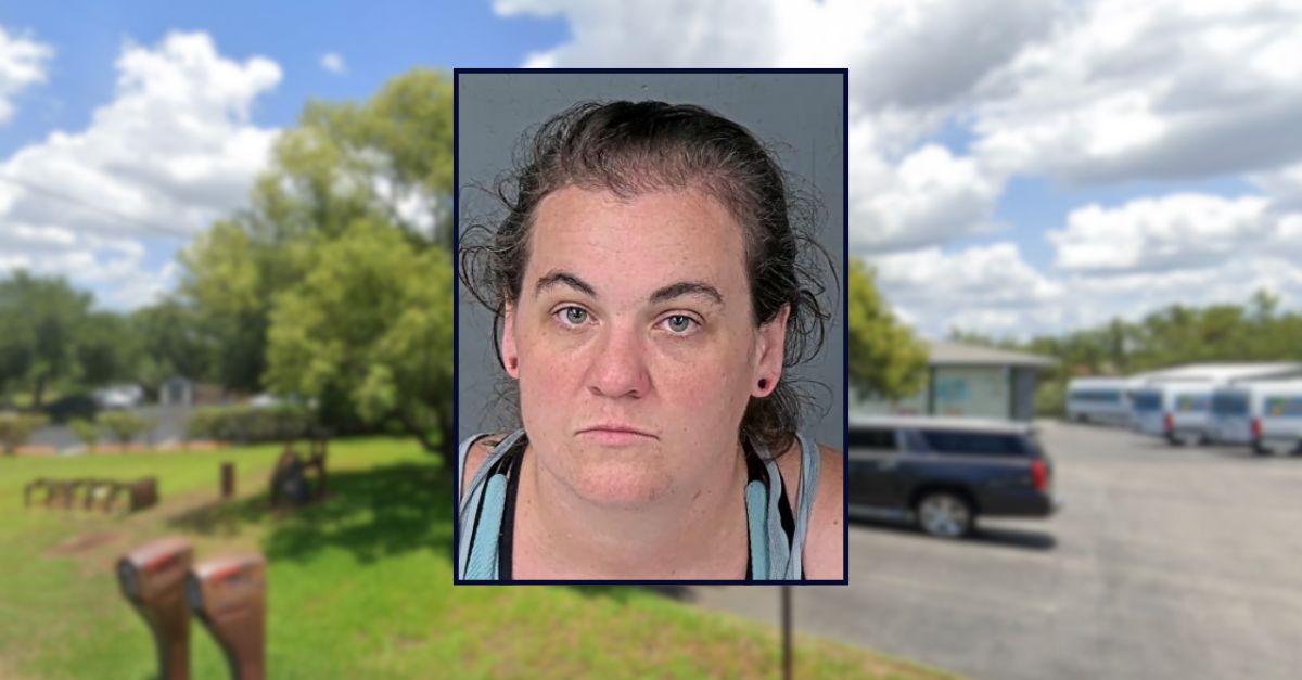 Kaitlyn Pitzer appears inset against an image of a day care center she was recently fired from in Florida.