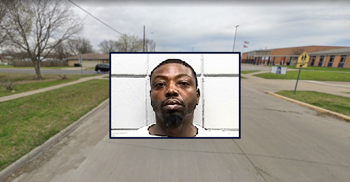 Inset: Lamireon Robinson (Navarro County Justice Center). Background: East 13th Avenue in Corsicana, Texas, where Robinson allegedly slammed on the brakes of his car, causing his girlfriend to fly off and hit the pavement (Google Maps).
