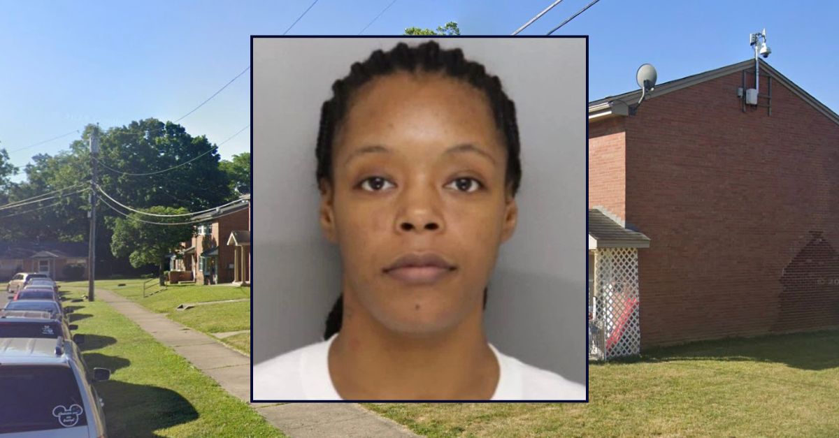 Inset: Daisha Phillips (Hamilton County Detention Center). Background: The building in Cincinnati, Ohio where Phillips allegedly abused her two young kids (Google Maps).