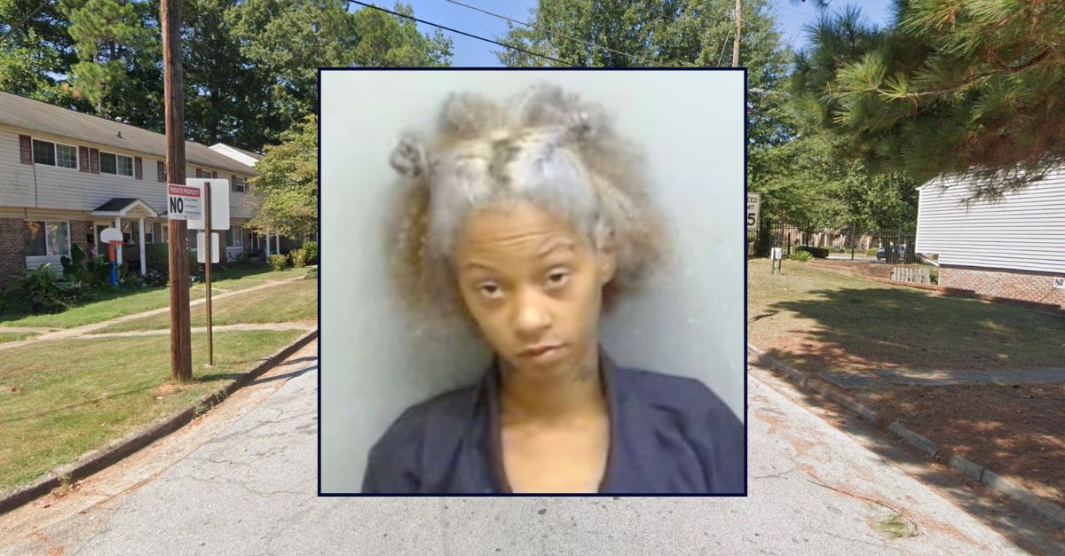 Inset: Kandice Grace (Fulton County Jail). Background: The street in Atlanta where Grace