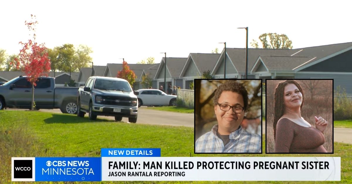 Left inset: Tyler Sadowski. Right inset: Makayla Sadowski (GoFundMe). Background: The the 600 block of Candy Lane in Barron, Wisc., where Tyler Sadowski was shot and killed while protecting his pregnant sister Makayla Sadowski, who was also shot (WCCO/YouTube). 