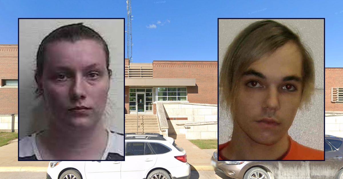 Inset left: Kaylee Morris (Humbolt County Jail). Inset right: Morgan Mason (Buchanon County Jail). Background: Benton County Sheriff