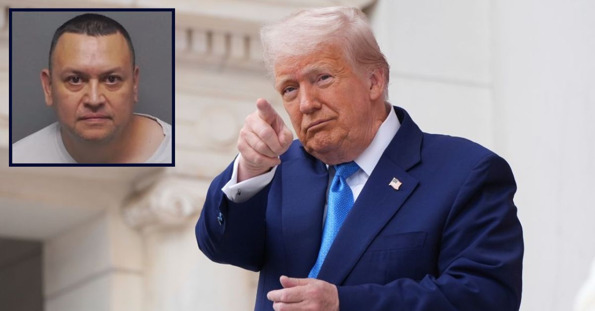 Main: President Donald Trump attends the 157th National Memorial Day Observance at Arlington National Cemetery, Monday, May 26, 2025, in Arlington, Virginia (AP Photo/Jacquelyn Martin). Inset: Derek S. Lopez (El Paso, Illinois Police Department).