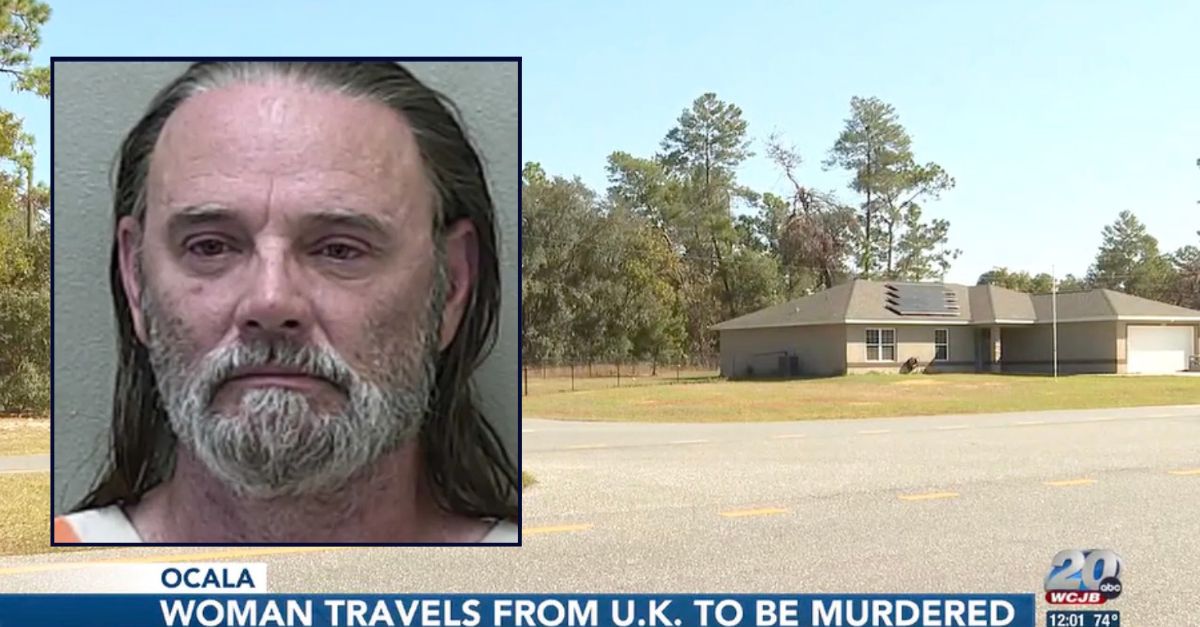 Inset: Dwain C. Hall (Marion County Sheriff's Office). Background: The area in Florida where he allegedly tortured and killed a woman from the U.K. (Google Maps).