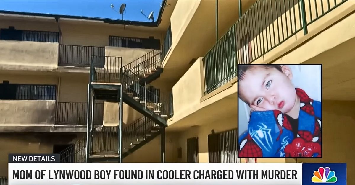 Inset: Isaiah H. (KTLA/YouTube). Background: The California apartment complex where Destiny Harrison and Daniel Monzon's son, Isaiah H., was found dead inside a cooler filled with ice (KNBC/YouTube).