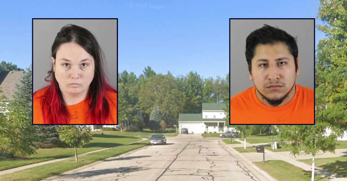 Inset, left to right: Karianne N. Lindsey and Christian A. Diaz (Waukesha County Jail). Background: The area in Oconomowoc, Wisconsin where the couple allegedly kept their young children (Google Maps).
