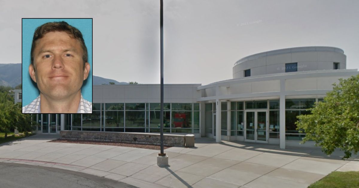 Background: Farmington (Utah) 2nd District Court (Google Maps). Inset: Benjamin Despain (Utah Department of Public Safety).