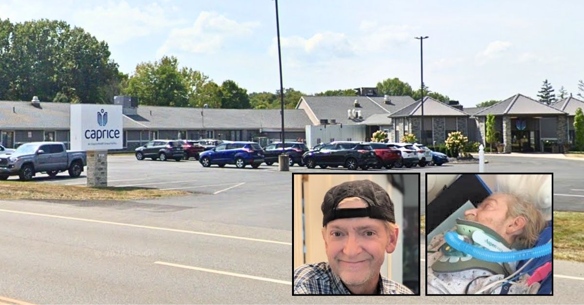 Left inset: Craig Latchaw. Right inset: Craig Latchaw wearing a cervical collar to assist with supporting his spine before being transferred to the MetroHealth Medical Center