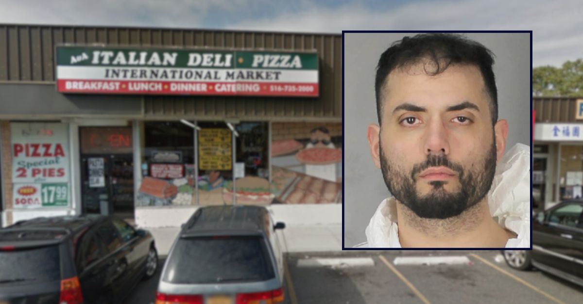 Vito Dambrosio appears inset against an image of his family's Italian deli in New York.